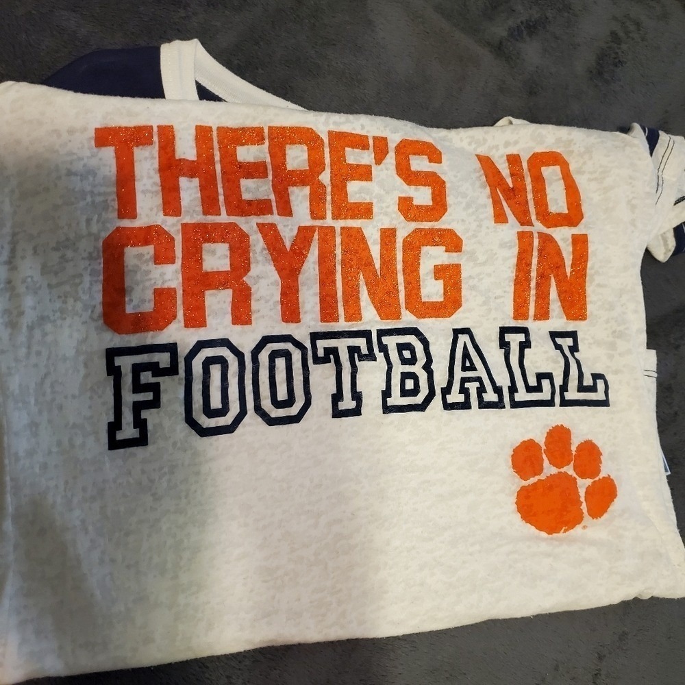 Clemson Burn Out Football Colorblock Tee White Navy Orange Casual Tigers Lg - Picture 8 of 8
